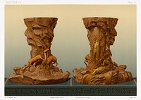 Antique print of two terracotta sculptures from section VI plate V. by G.A. Audsley-Japanese sculpture. Public domain image from our own original 1884 edition of The Ornamental Arts Of Japan. Digitally enhanced by rawpixel.