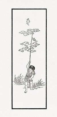 Letter 'T' with iconography Japanese illustration. Public domain image from our own original 1884 edition of The Ornamental Arts Of Japan. Digitally enhanced by rawpixel.