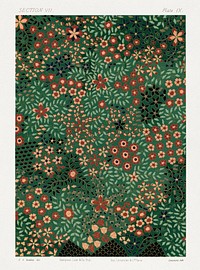 Japanese floral print pattern from section VII plate IX. by G.A. Audsley-Japanese illustration. Public domain image from our own original 1884 edition of The Ornamental Arts Of Japan. Digitally enhanced by rawpixel.