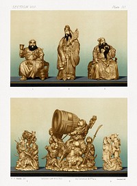 Antique Print of Ivory Carvings from section VIII plate III. by G.A. Audsley-Japanese sculpture. Public domain image from our own original 1884 edition of The Ornamental Arts Of Japan. Digitally enhanced by rawpixel.