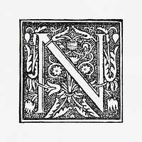 Capital N alphabet letter, ornamental font design. Public domain image from our own original 1884 edition of The Ornamental Arts Of Japan. Digitally enhanced by rawpixel.