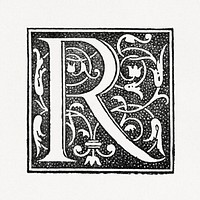 Capital R alphabet letter, ornamental font design. Public domain image from our own original 1884 edition of The Ornamental Arts Of Japan. Digitally enhanced by rawpixel.