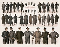 Men wearing a variety of clothing styles and fashions (1910) chromolithograph art. Original public domain image from the Library of Congress. Digitally enhanced by rawpixel.