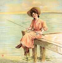 Fishing (1905) chromolithograph art. Original public domain image from the Library of Congress. Digitally enhanced by rawpixel.