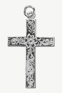 Silver cross pendant collage element psd. Remixed by rawpixel. 
