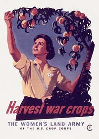 Harvest War Crops, The Women's Land Army (1941-1945) chromolithograph art. Original public domain image from Wikimedia Commons. Digitally enhanced by rawpixel.