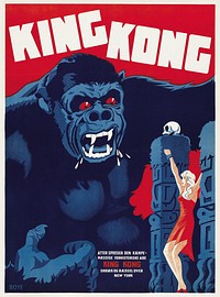 Danish movie poster for King Kong (1933) chromolithograph art by RKO Radio Pictures. Original public domain image from Wikimedia Commons. Digitally enhanced by rawpixel.