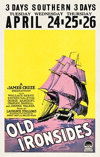 Old Ironsides poster (1926) chromolithograph art by Paramount. Original public domain image from Wikimedia Commons. Digitally enhanced by rawpixel.