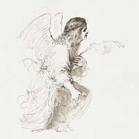 The Angel of the Annunciation (1638-1639) drawing art by Giovanni Francesco Barbieri, called Guercino. Original public domain image from Wikimedia Commons. Digitally enhanced by rawpixel.