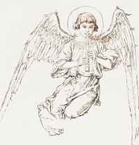 Cardboard for the polychrome of St. Mary's Church - Figure of an angel playing the flute (1888-1891) drawing art by Jan Matejko. Original public domain image from Wikimedia Commons. Digitally enhanced by rawpixel.