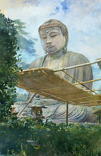 The Great Statue of Amida Buddha at Kamakura, Known as the Daibutsu, from the Priest's Garden (1887) vintage painting by John La Farge. Original public domain image from The MET Museum. Digitally enhanced by rawpixel.