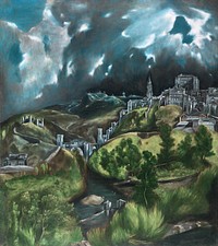 View of Toledo (1599–1600) vintage illustration by El Greco (Domenikos Theotokopoulos). Original public domain image from The MET Museum. Digitally enhanced by rawpixel.