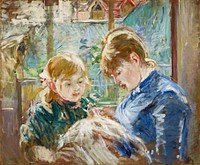 The Artist's Daughter, Julie, with her Nanny (1884) vintage painting by Berthe Morisot. Original public domain image from The Minneapolis Institute of Art. Digitally enhanced by rawpixel.