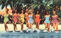 Beauties at the Miami Beach, Florida (1930–1945) vintage postcard. Original public domain image from Boston Public Library. Digitally enhanced by rawpixel.