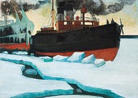 Icebreaker (1900) vintage ship illustration by Juho Rissanen. Original public domain image from The Finnish National Gallery. Digitally enhanced by rawpixel.