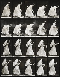 Woman Lifting a Basket, Waving a Handkerchief (1887) photographed by Eadweard Muybridge. Original public domain image from The Smithsonian Institution. Digitally enhanced by rawpixel.