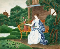 Woman in a Garden, vintage painting by Sarah P. Wells. Original public domain image from The Smithsonian Institution. Digitally enhanced by rawpixel.