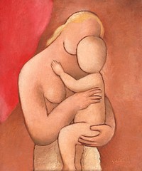 Mother with child (1934) vintage illustrtion by Mikulas Galanda. Original public domain image from Web Umenia. Digitally enhanced by rawpixel.