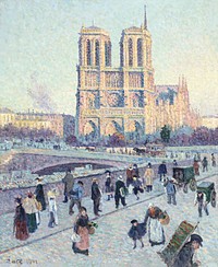 The Quai Saint-Michel and Notre-Dame (1901) vintage illustration by Maximilien Luce. Original public domain image from Wikimedia Commons. Digitally enhanced by rawpixel.