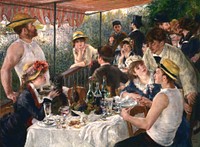 Pierre-Auguste Renoir's Luncheon of the Boating Party (1880-1881) famous painting. Original public domain image from Wikimedia Commons. Digitally enhanced by rawpixel.
