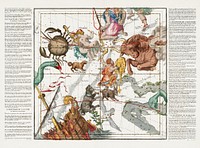 Plate 3 from Globi coelestis in tabulas planas redacti descriptio auctore R.P. Ignatio Gastone Pardies Societatis Jesu mathematico opus postumum (1693) astrology map illustration by Ignace Gaston Pardies. Original public domain image from Wikimedia Commons. Digitally enhanced by rawpixel.