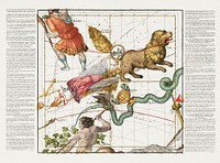 Plate 4 from Globi coelestis in tabulas planas redacti descriptio auctore R.P. Ignatio Gastone Pardies Societatis Jesu mathematico opus postumum (1693) astrology map illustration by Ignace Gaston Pardies. Original public domain image from Wikimedia Commons. Digitally enhanced by rawpixel.