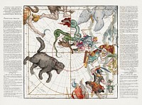 Plate 1 from Globi coelestis in tabulas planas redacti descriptio auctore R.P. Ignatio Gastone Pardies Societatis Jesu mathematico opus postumum (1693) astrology map illustration by Ignace Gaston Pardies. Original public domain image from Wikimedia Commons. Digitally enhanced by rawpixel.