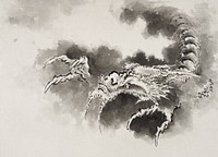 Dragon emerging from clouds (1760-1849) mythical creature illustration by Katsushika Hokusai. Original public domain image from The Smithsonian Institution. Digitally enhanced by rawpixel.