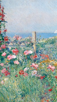 Flower field mobile wallpaper by Childe Hassam. Remixed by rawpixel. 