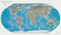 Physical map of the world (April 2001) chromolithograph art. Original public domain image from Digital Commonwealth. Digitally enhanced by rawpixel.