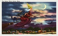 The Salem Witch, Salem, Mass (1930–1945) chromolithograph art. Original public domain image from Digital Commonwealth. Digitally enhanced by rawpixel.