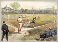 Base ball / aquarelle print (1842-1910) chromolithograph art by Sandham, Henry. Original public domain image from Library of Congress. Digitally enhanced by rawpixel.