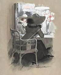 Portrait of a Woman Seated at a Table (1896) watercolor by Will Houghton. Original public domain image from The MET Museum. Digitally enhanced watercolor by rawpixel.