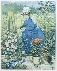 Jeanne Gonzales Painting in the Garden (1885) watercolor by Henri-Charles Guérard. Original public domain image from The MET Museum. Digitally enhanced watercolor by rawpixel.