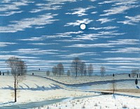 Winter Scene in Moonlight (1869) watercolor by Henry Farrer. Original public domain image from The MET Museum. Digitally enhanced watercolor by rawpixel.
