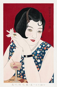 Modern woman (1930) Japanese Ukiyo-e art by Kobayakawa Kiyoshi. Original public domain image from Saint Louis Art Museum. Digitally enhanced by rawpixel.