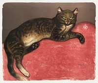 L'Hiver: Chat sur un Coussin (1909) chromolithograph art by Théophile Alexandre Steinlen. Original from the MET Museum. Digitally enhanced by rawpixel.