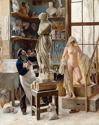 Une Restauration (A Restoration) (1891) oil painting by Edouard Danta. Original public domain image from Wikimedia Commons. Digitally enhanced by rawpixel.