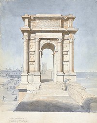 Arch of Trajan, Ancona, Italy (1804) watercolor by Sir Robert Smirke the younger. Original public domain image from Yale Center for British Art. Digitally enhanced watercolor by rawpixel.