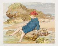 Boy Playing by the Sea, chromolithograph art by Robert Barnes. Original public domain image from Yale Center for British Art. Digitally enhanced by rawpixel.