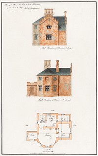 Principle with East and South Elevations of Thunderdell Lodge, Earl of Bridgewater watercolor by Studio of Sir Jeffry Wyatville. Original public domain image from Yale Center for British Art. Digitally enhanced watercolor by rawpixel.