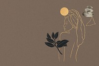 Woman line art, brown background, spiritual elements remix