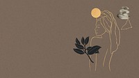 Woman line art, brown desktop wallpaper