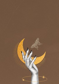 Crescent moon illustration, brown background
