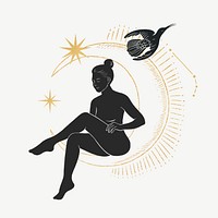 Woman silhouette, spiritual design remix, collage element psd
