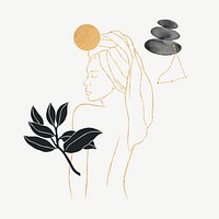 Woman line art, spa design remix, collage element psd