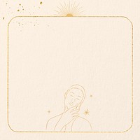 Woman line art gold frame, spiritual elements remix