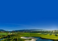 Golf course background, blue sky