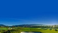 Golf course background, blue sky