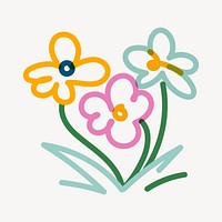 Flowers pop doodle line art vector